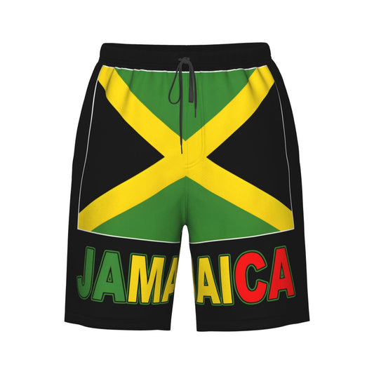 KAMQUERENCE Jamaica Flag Men's Swim Trunk Bathing Suit Hawaiian Swimsuits Mesh Lining Beach Shorts with Pockets Large KAMQUERENCE