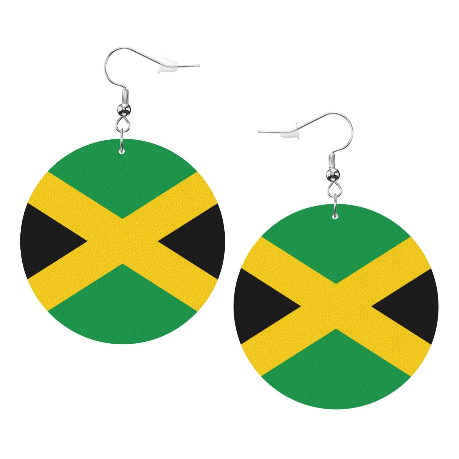 Jamaica Flag Faux Leather Earrings For Women Lightweight Round Dangle Earrings Gift DUIYWFH