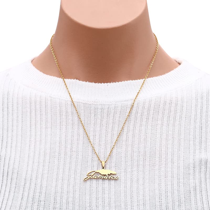 Stainless Steel Jamaica Map Pendant Necklaces for Women Jamaican Chain Jewelry (gold) Generic