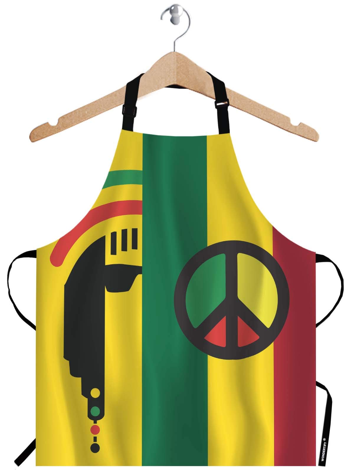 WONDERTIFY Reggae Culture Concept Design Apron,Jamaican Music Culture Hippie Rasta Style Yellow Green Red Bib Apron with Adjustable Neck for Men Women,Suitable for Home Kitchen Cook Baking BBQ Apron WONDERTIFY