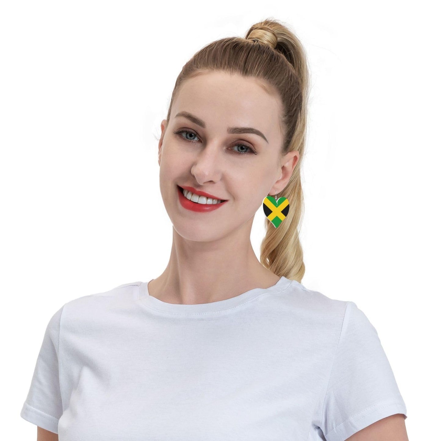 Jamaica Flag Faux Leather Earrings For Women Lightweight Heart Dangle Earrings Gift DUIYWFH