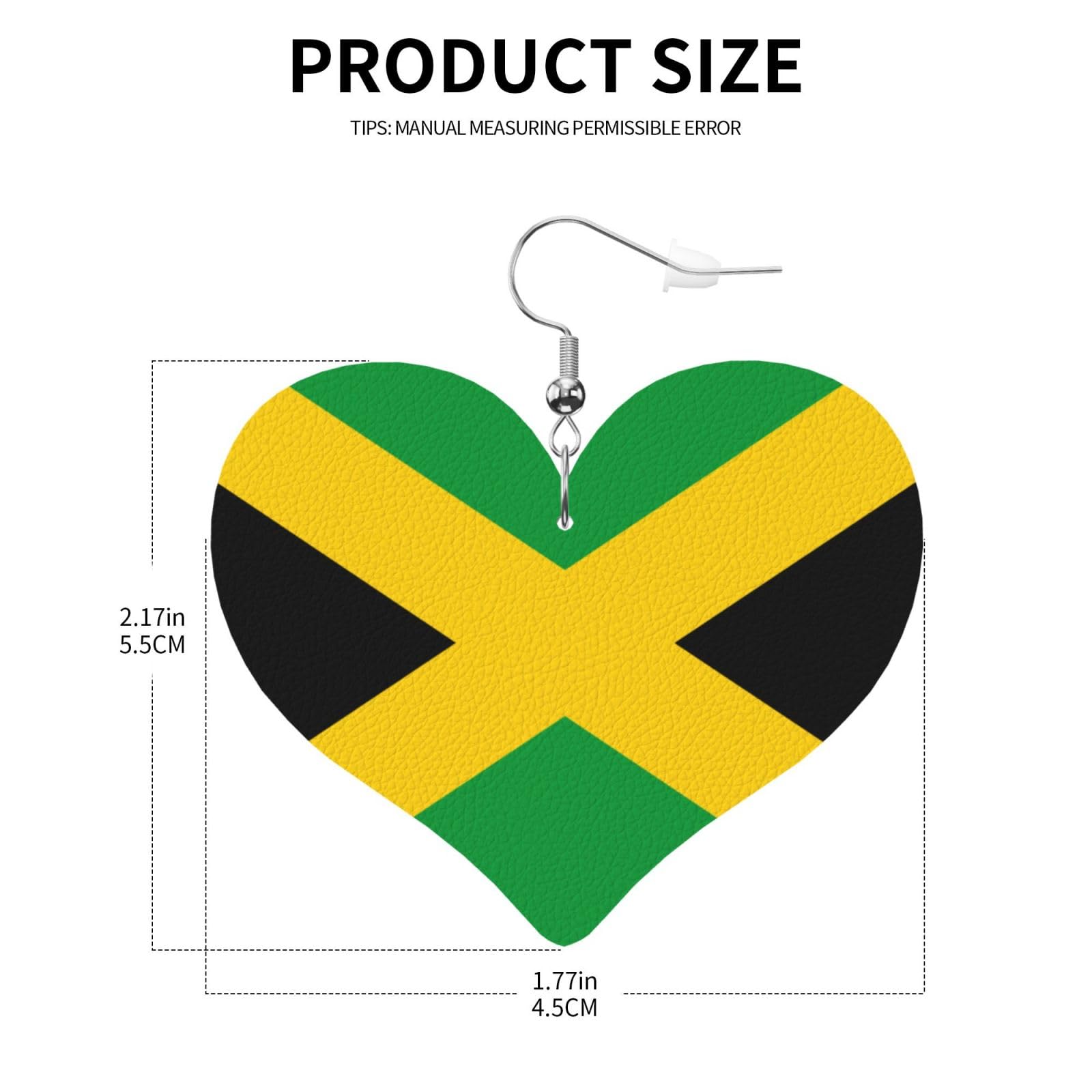 Jamaica Flag Faux Leather Earrings For Women Lightweight Heart Dangle Earrings Gift DUIYWFH