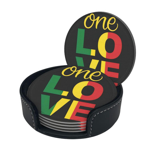 Microfiber Pu Leather Coaster Set of 6 for Drinks,One Love Rasta Colors Drink Coasters with Holder, Cups Place Mats for Home Decor,Round Mat Pad for Cups Mugs Generic