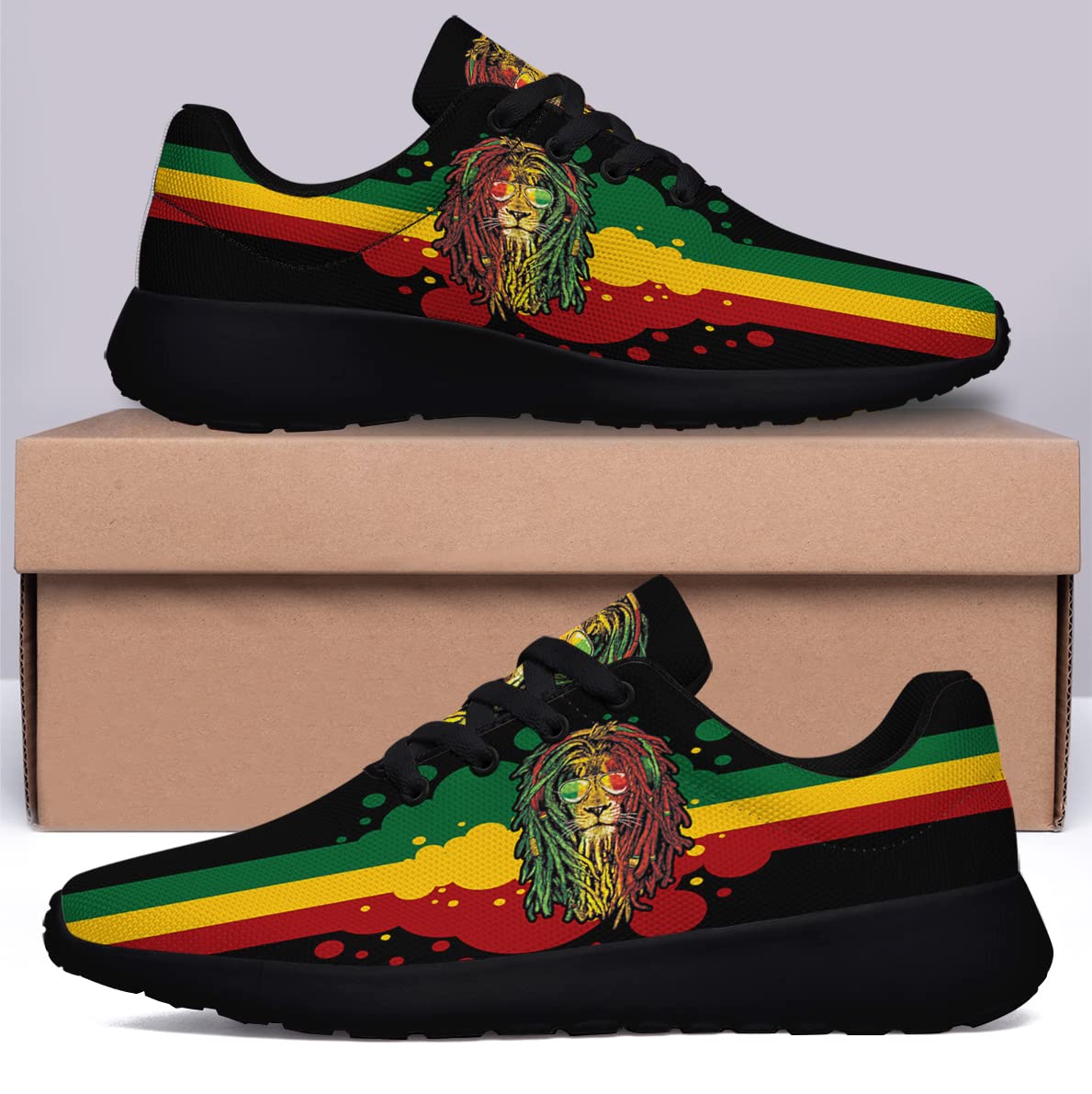 Lion Shoes Men Women Running Sneakers Casual Breathable Walking Tennis Shoes Jamaican Reggae African Gift Black Size 7 Sonzj-II