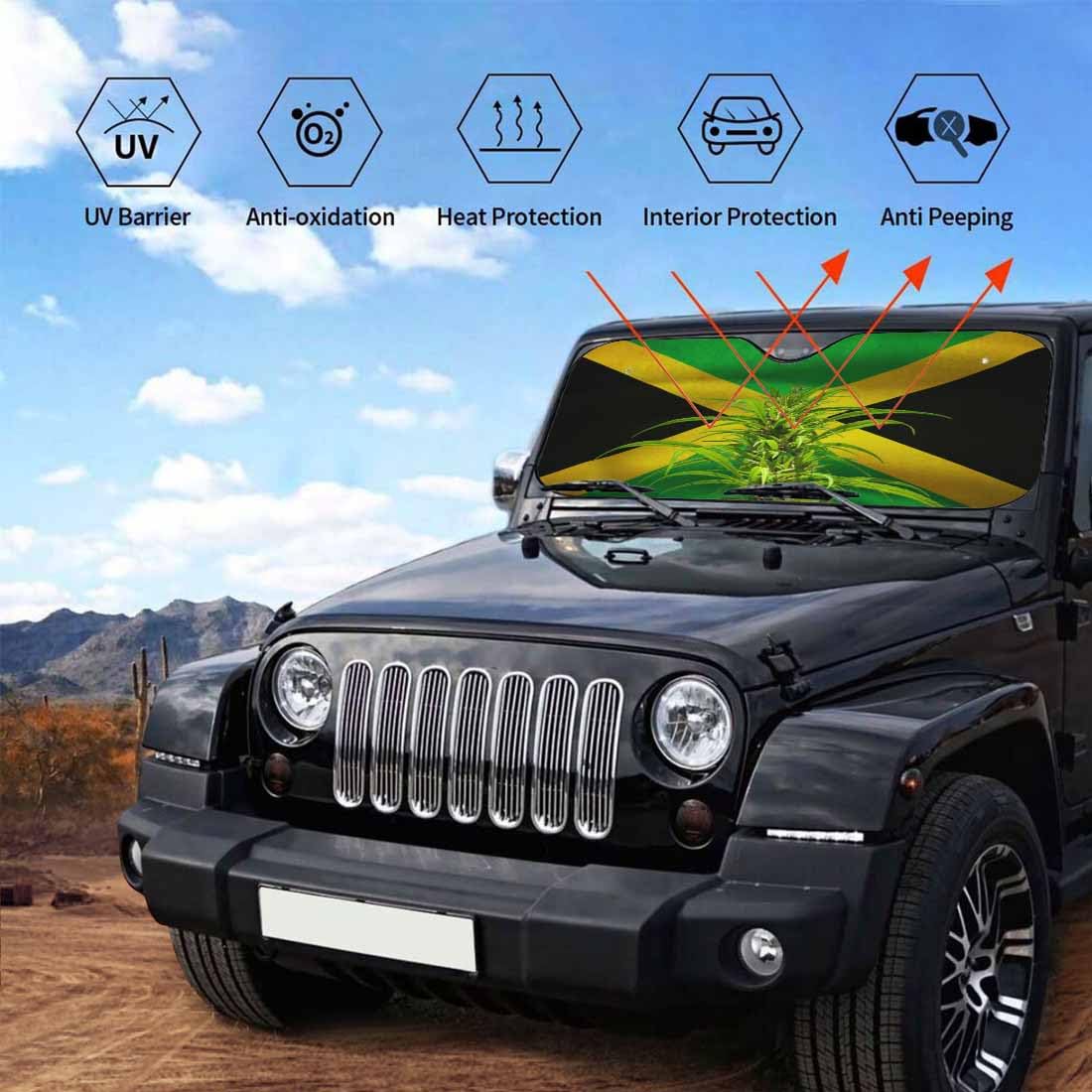 oFloral Jamaican Flag Car Windshield Sun Shade Car Front Window Shades Windhsield Sunshade Cover Sun Visor Shield Block Automotive Interior Portector Blocks UV Rays for Car Truck SUV oFloral