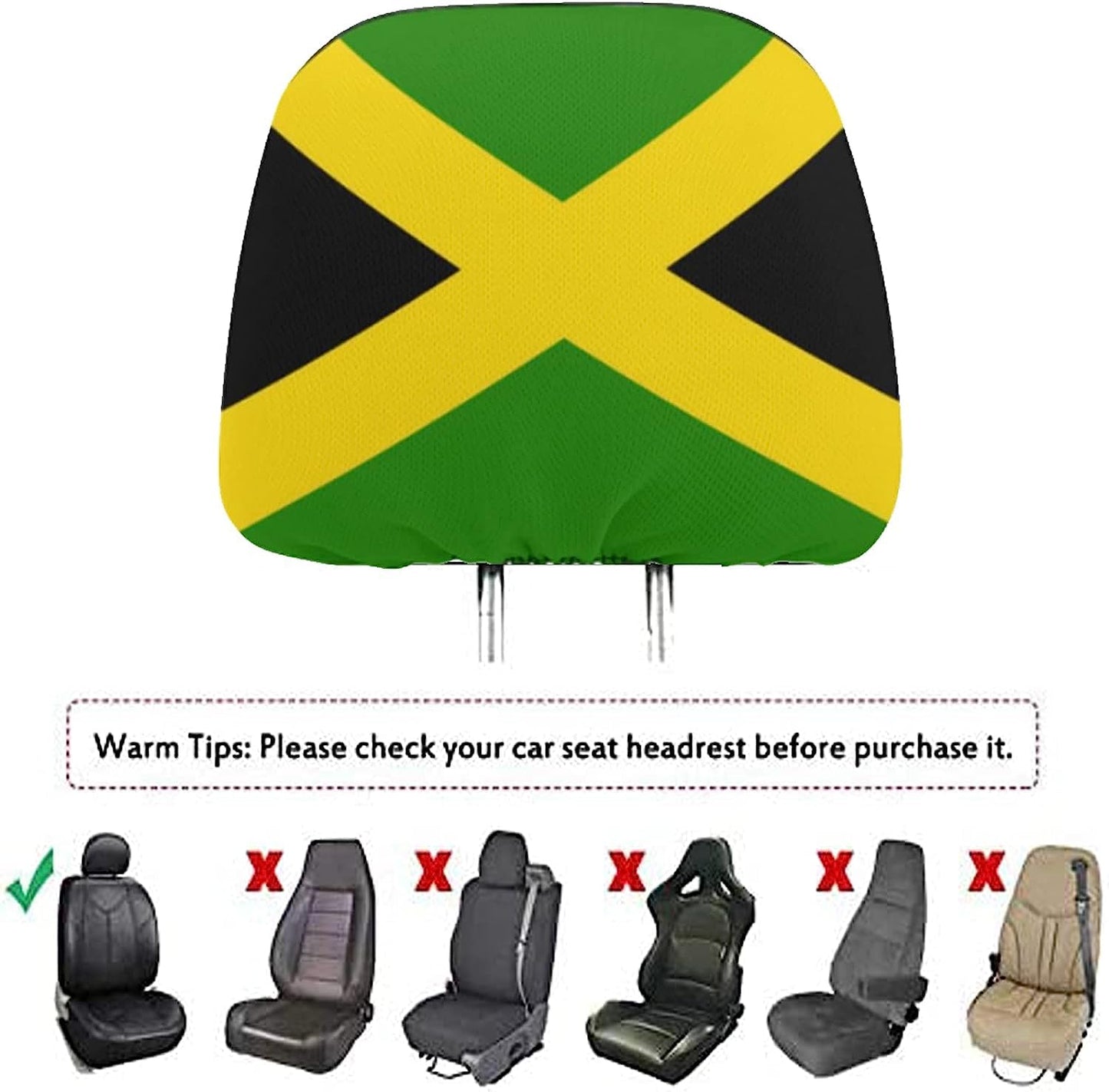 Naxizo 2 Pack Jamaica Flag Headrest Covers, Seat Cover Accessories Car Headrest Protector Universal Fit for Car/Truck Seats (Jamaica) Naxizo