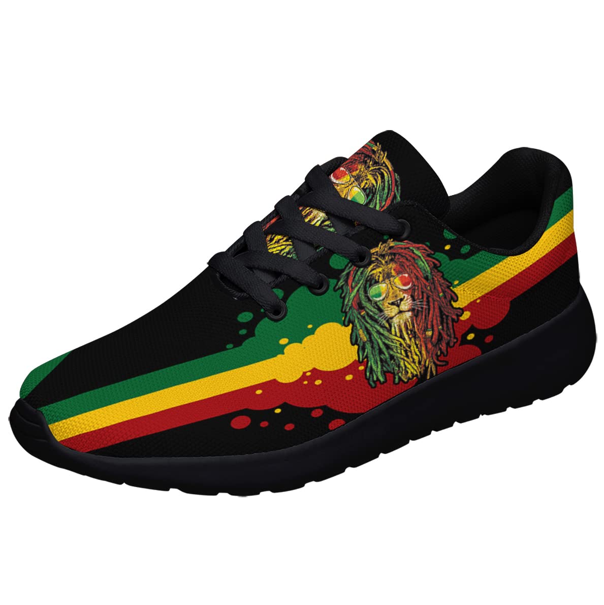 Lion Shoes Men Women Running Sneakers Casual Breathable Walking Tennis Shoes Jamaican Reggae African Gift Black Size 7 Sonzj-II