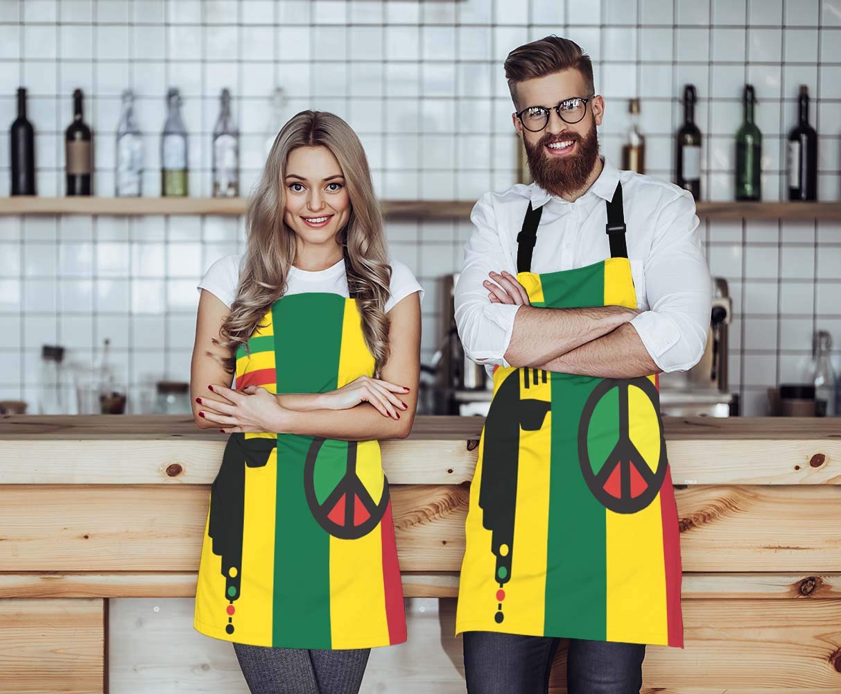 WONDERTIFY Reggae Culture Concept Design Apron,Jamaican Music Culture Hippie Rasta Style Yellow Green Red Bib Apron with Adjustable Neck for Men Women,Suitable for Home Kitchen Cook Baking BBQ Apron WONDERTIFY