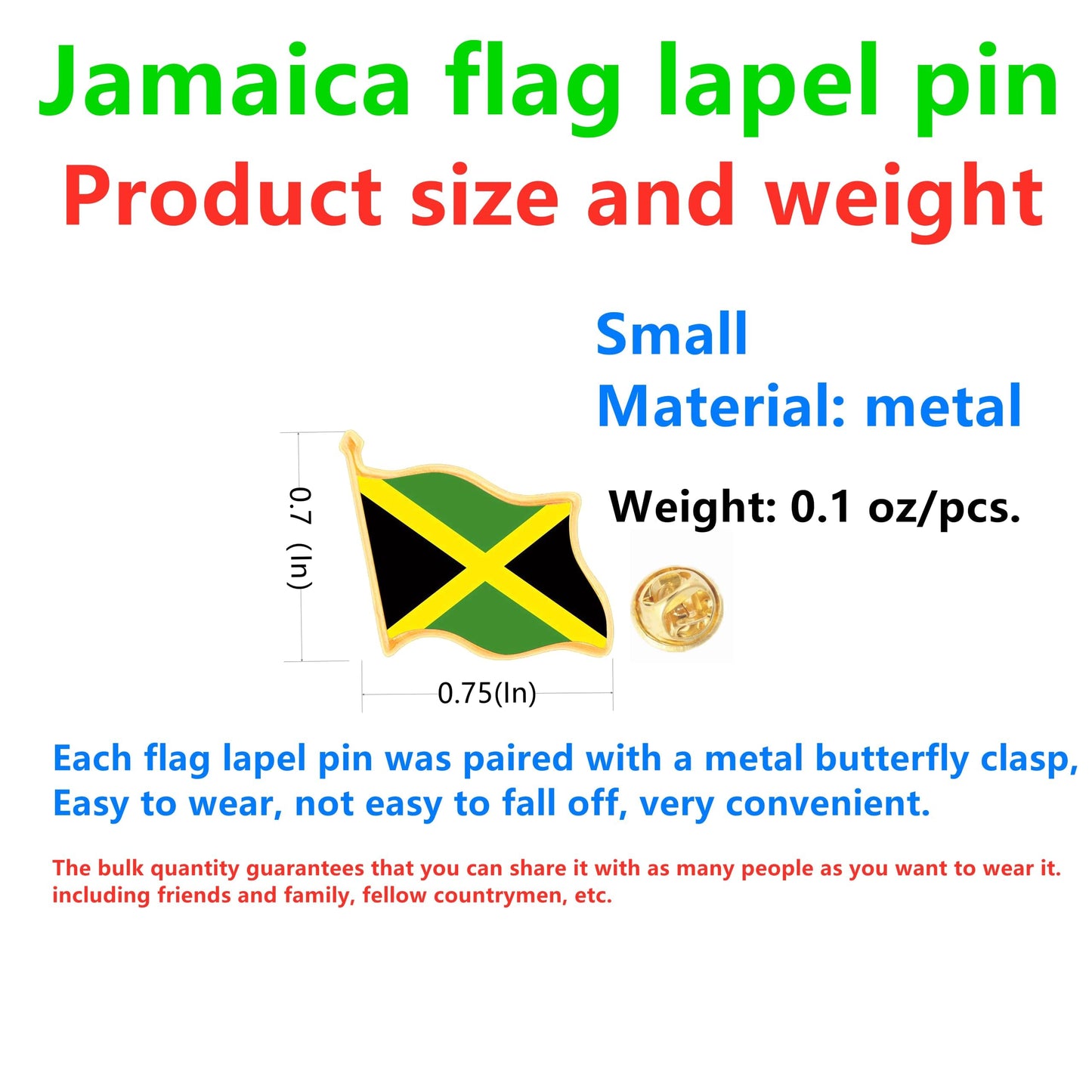 CINFAC 12/25/50/100pcs small Jamaica Flag lapel pin Jamaican flag pins badge bulk (25) CINFAC