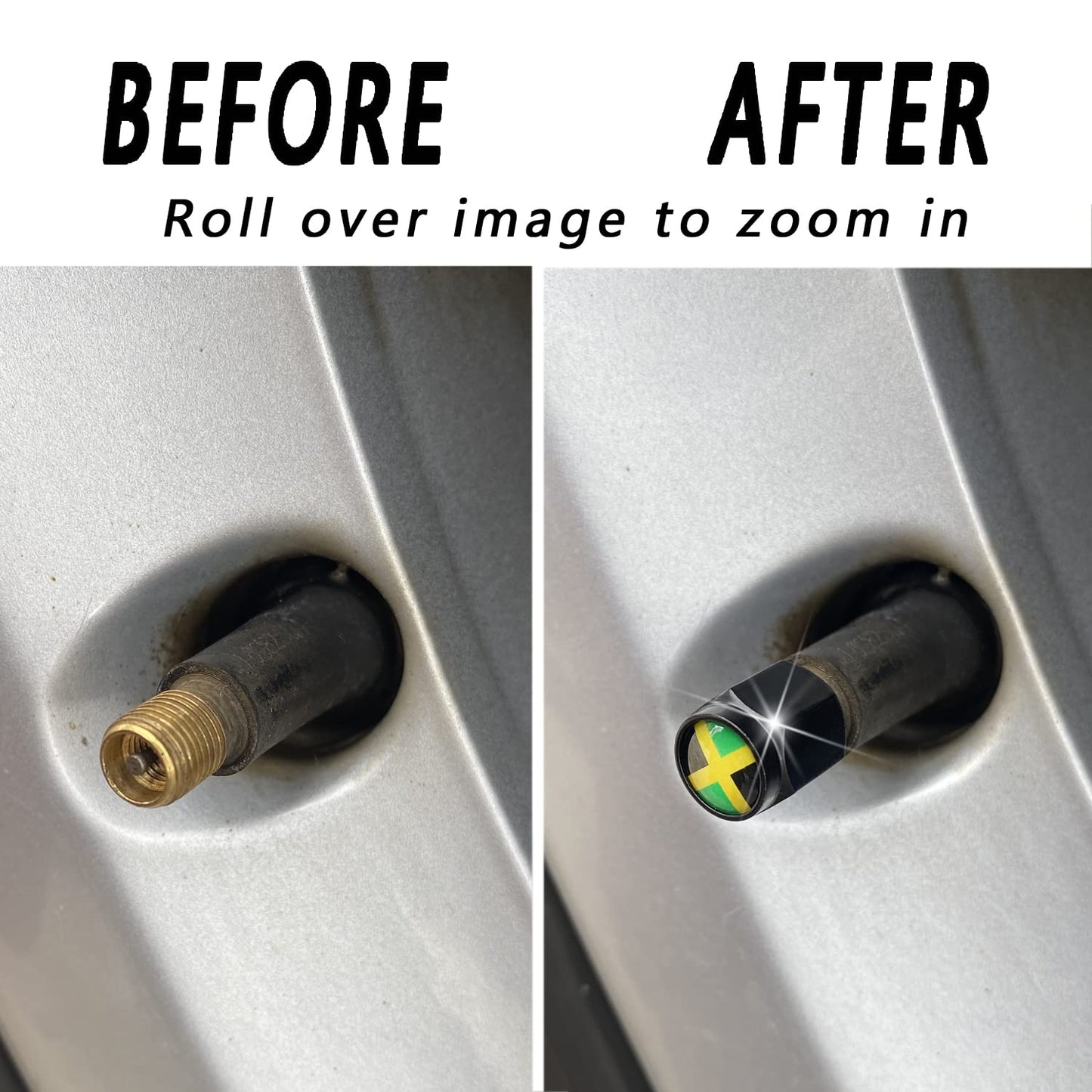 Jamaica Flag Jamaican Flag Tire Valve Stem Caps Cover, 4 Pcs Metal Black Air Valve Cap, Aluminum Car Wheel Stem Caps, Universal Stem Covers for Cars, Trucks, Bikes, Motorcycles, Corrosion Resistant Jowxsx