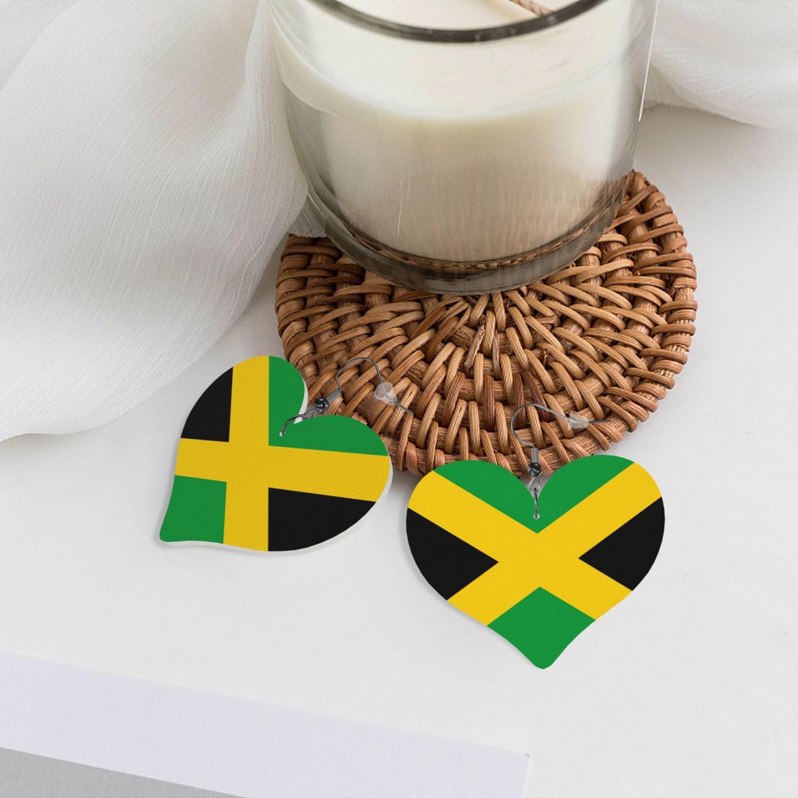 Jamaica Flag Faux Leather Earrings For Women Lightweight Heart Dangle Earrings Gift DUIYWFH