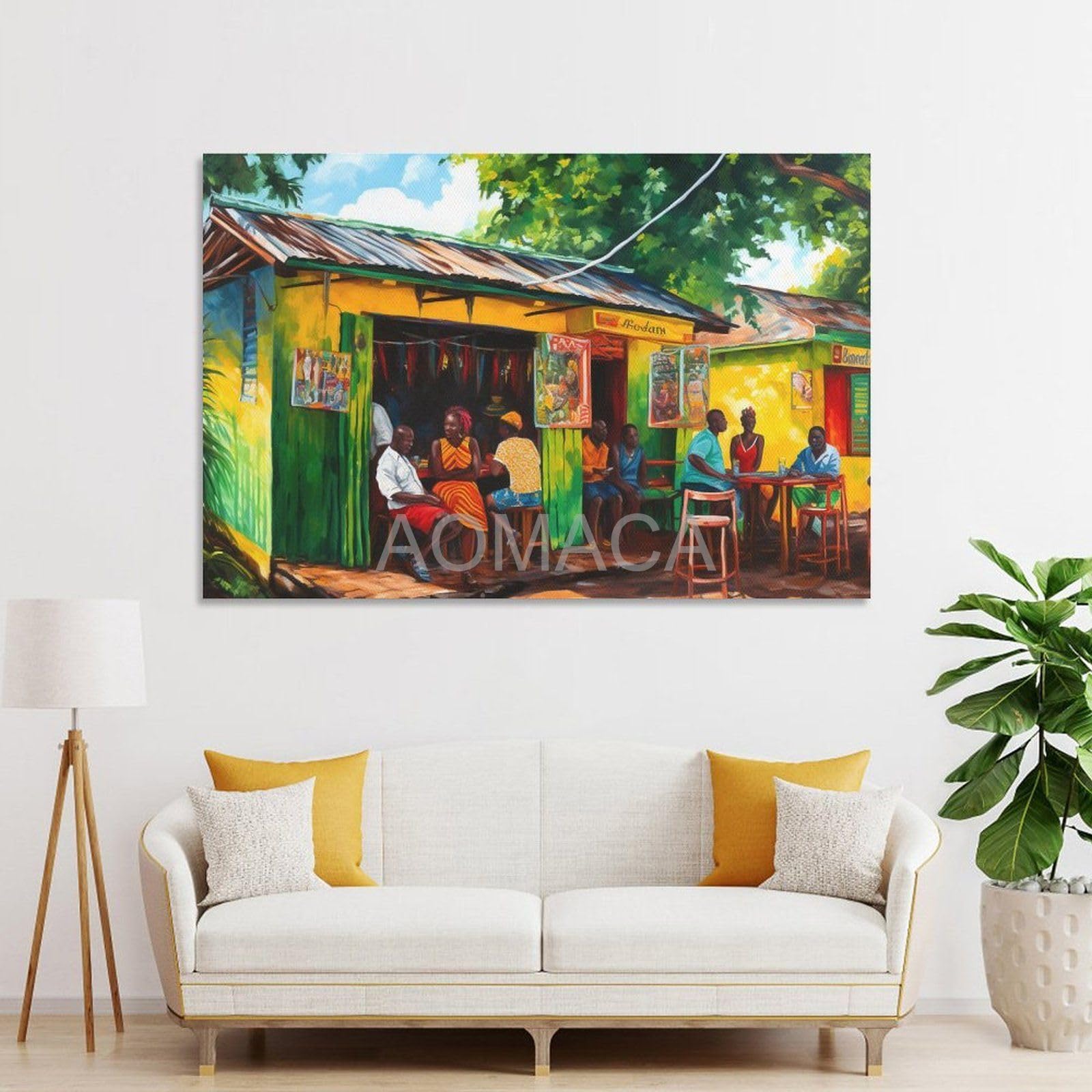 Caribbean Art Print of Jamaican Rum Shop in Yellow And Green Painting Art Poster Canvas Painting Wall Art Poster for Bedroom Living Room Decor 12x18inch(30x45cm) Unframe-style RCIDOS