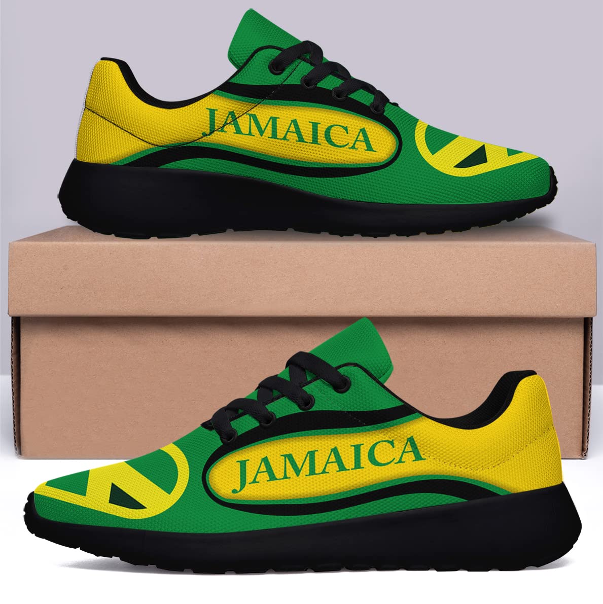 Jamaican Flag Heart Shoes Mens Womens Running Sneakers Comfortable Tennis Golf Jamaican Reggae Shoes Gifts for Her,Him Black Size 7 Sonzj-II