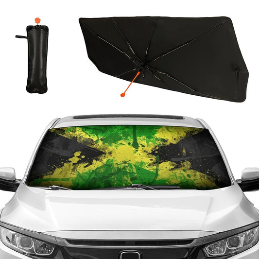 Jamaican Flag Car Windshield Sun Shade Cover Foldable Sunshade Umbrella Sunshade for Car Window Shades Car Front Window Cover, Auto Windshield Shade for Cars Block UV Rays Heat for Most Vehicle 57"X30 MAZHALAI