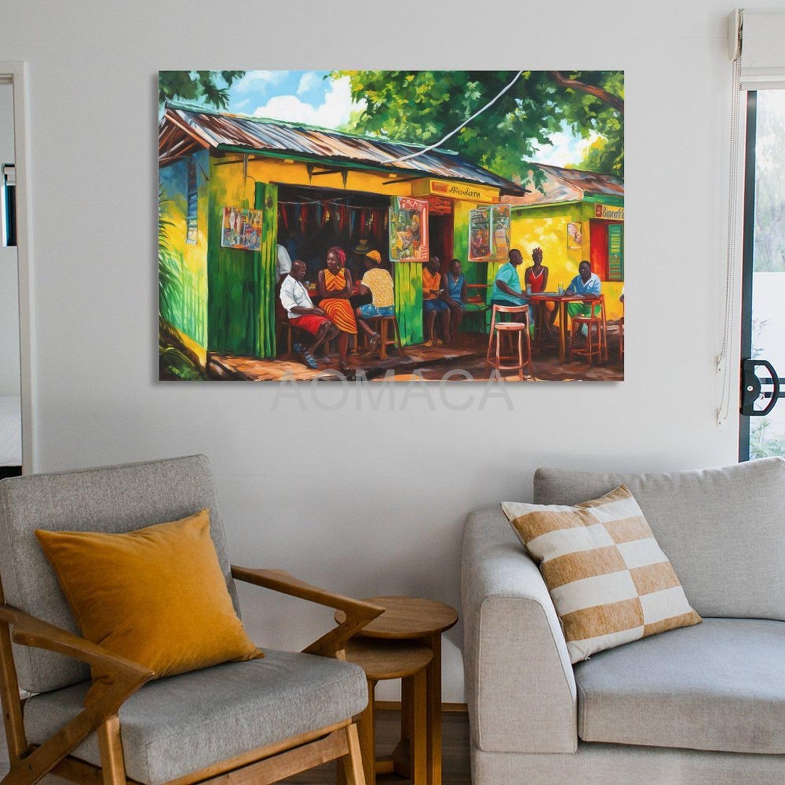 Caribbean Art Print of Jamaican Rum Shop in Yellow And Green Painting Art Poster Canvas Painting Wall Art Poster for Bedroom Living Room Decor 12x18inch(30x45cm) Unframe-style RCIDOS