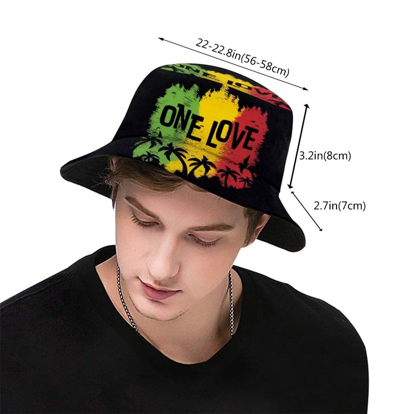 1 Love Music Reggae Rasta Unisex Bucket Hat Summer Travel Beach Sun Hats Outdoor Cap Tonari