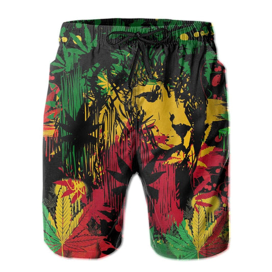 Jamaica Lion Weed Men's Swim Trunks Quick Dry Bathing Suit 7" Board Shorts with Mesh Lining Breathable Fit Beach Shorts Swimsuit Swimwear Partrest