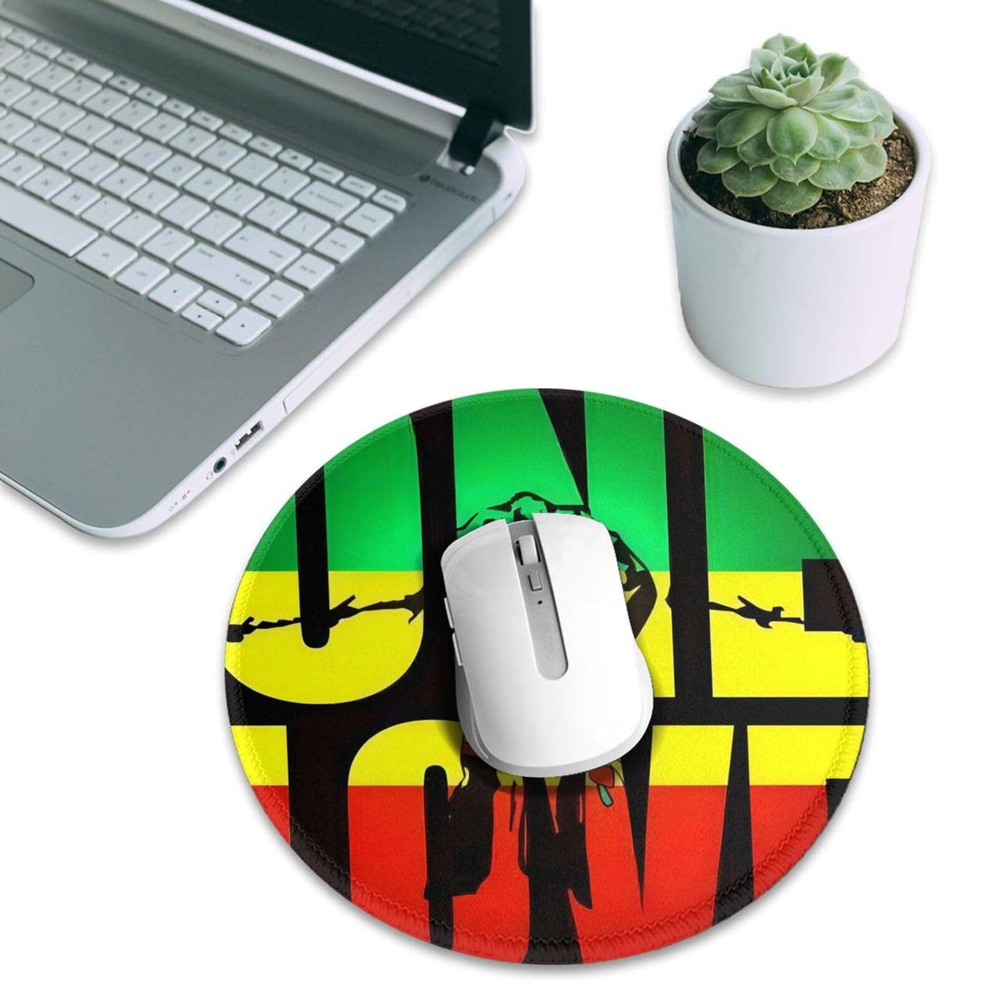 Rasta Jamaican Reggae One Love Mouse Pad Non Slip Rubber Base Mouse Mat Personalized Design Round Gaming Mouse Pad 8 in Imaging876