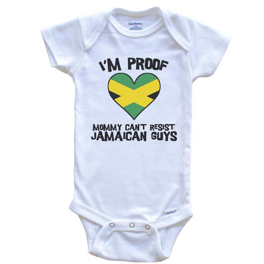 Really Awesome Shirts I'm Proof Mommy Can't Resist Jamaican Guys Jamaica Flag Heart One Piece Baby Bodysuit, 0-3 Months White Really Awesome Shirts