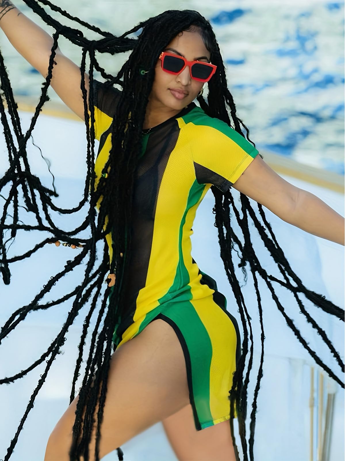 XZLUFNY Bikini Cover Ups for Women Jamaica Flag Clubwear Party Dresses Skin-Friendly Transparent Loose Short Swim Suit (Short M) XZLUFNY