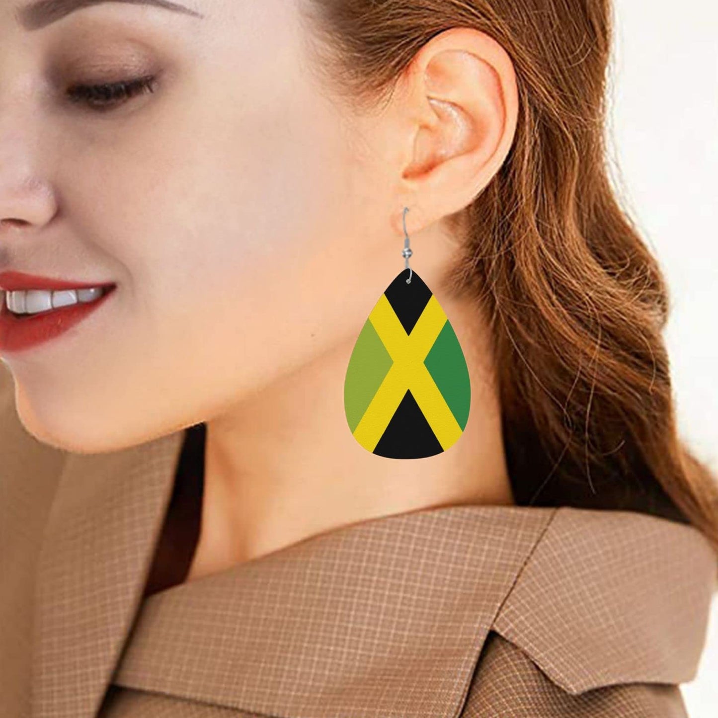 Jamaica Flag Faux Leather Earrings For Women Lightweight Teardrop Dangle Earrings Gift DUIYWFH