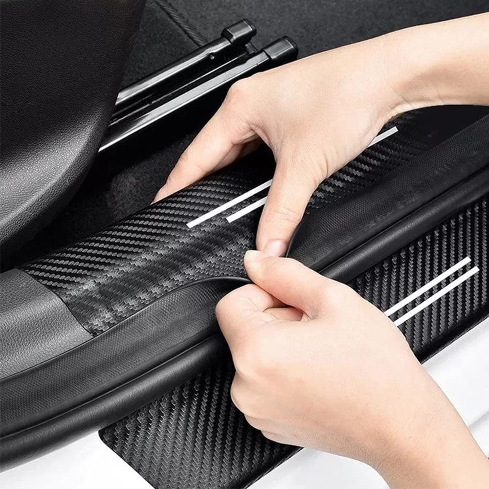 FLAGSP 4pcs Jamaica Jamaican Flag Carbon Fiber Car Door Front/Rear Sill Plate Protectors, Sticker Decorative Door Entry MKTx4 Carbon Fiber door sill protector FLAGSP