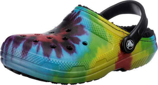 Crocs Unisex-Adult Classic Tie Dye Lined Clogs | Fuzzy Slippers, Rainbow Tie Dye, 8 Women/6 Men Crocs