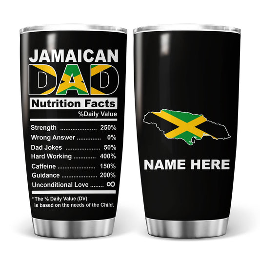 kobalo Jamaican Dad Nutrition Facts Tumbler Cup 20oz Jamaica Flag Pride Country Map Stainless Steel Tumblers Personalized Gift for Dad Father Papa Patriotic Birthday 4th of July Insulated Coffee Mug kobalo