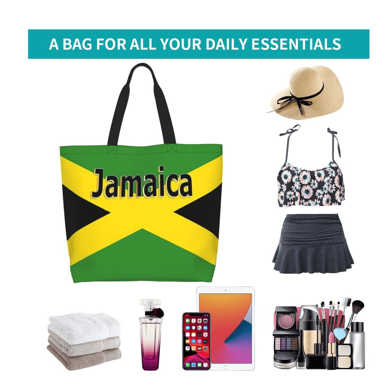 ROSIHODE Cute Jamaica Flag Women Tote Bag Large Shoulder Bags Casual Handbags Reusable Jamaican Shopping Grocery Bag ROSIHODE
