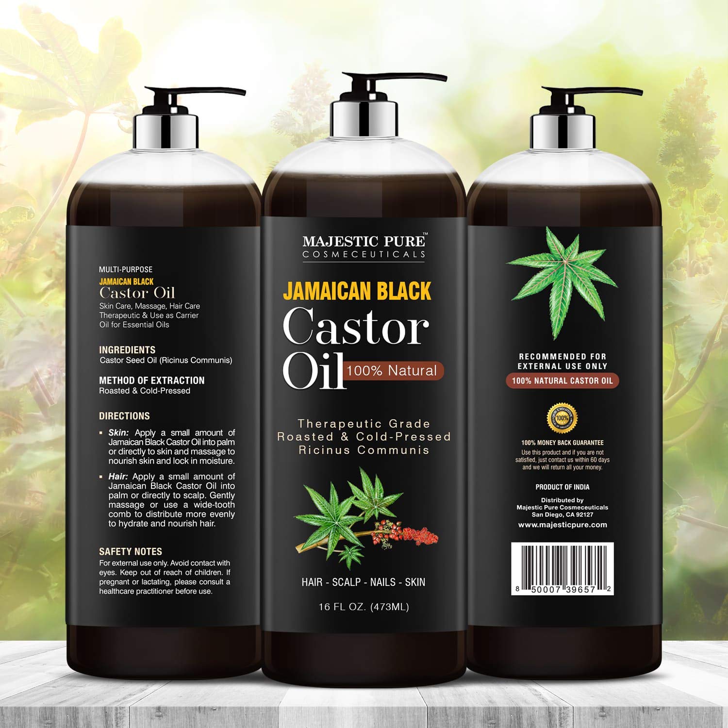 MAJESTIC PURE Jamaican Black Castor Oil for Hair Growth & Natural Skin Care - Roasted & Cold-Pressed - Massage, Scalp, Hair and Nails - 16 fl oz MAJESTIC PURE