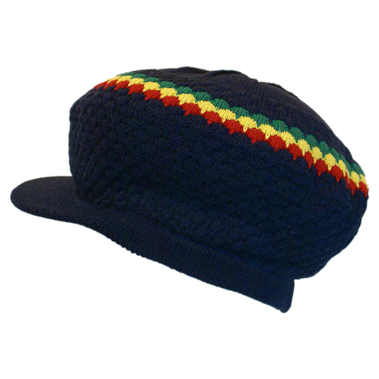 Shoe String King SSK Rasta Knit Tam Hat Dreadlock Cap (Large Round Navy/Red/Yel/Grn w/brim) Shoe String King