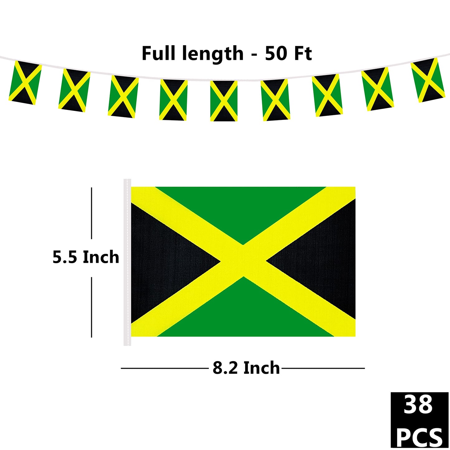 50 Feet Jamaica Banner Flag String, Jamaican Mini Flag Small Banner, for Olympics, World Cup, Party, Shops and Bars Decorations, Outdoor Decorations, 38 Flags BCLin