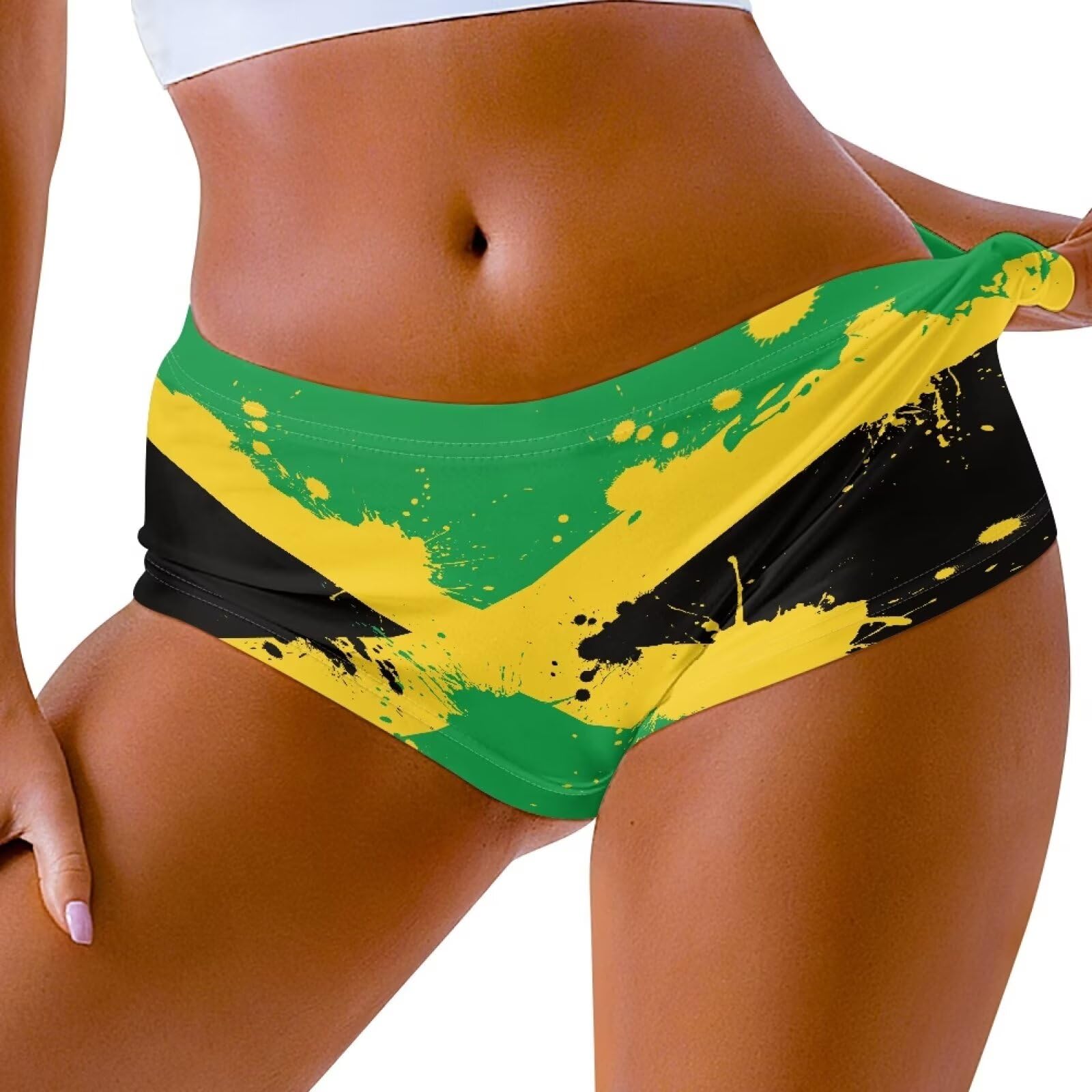 ZFRXIGN Jamaican Flag Booty Shorts Women's Running Yoga Shorts Quick-Dry Fitness Workout Athletic Shorts Medium Swimwear Black Yellow and Green ZFRXIGN