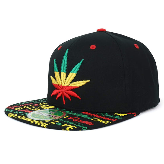 Trendy Apparel Shop Rasta Marijuana Leaf Weed 3D Embroidered Flat Bill Snapback Cap - BLACK RASTA Trendy Apparel Shop