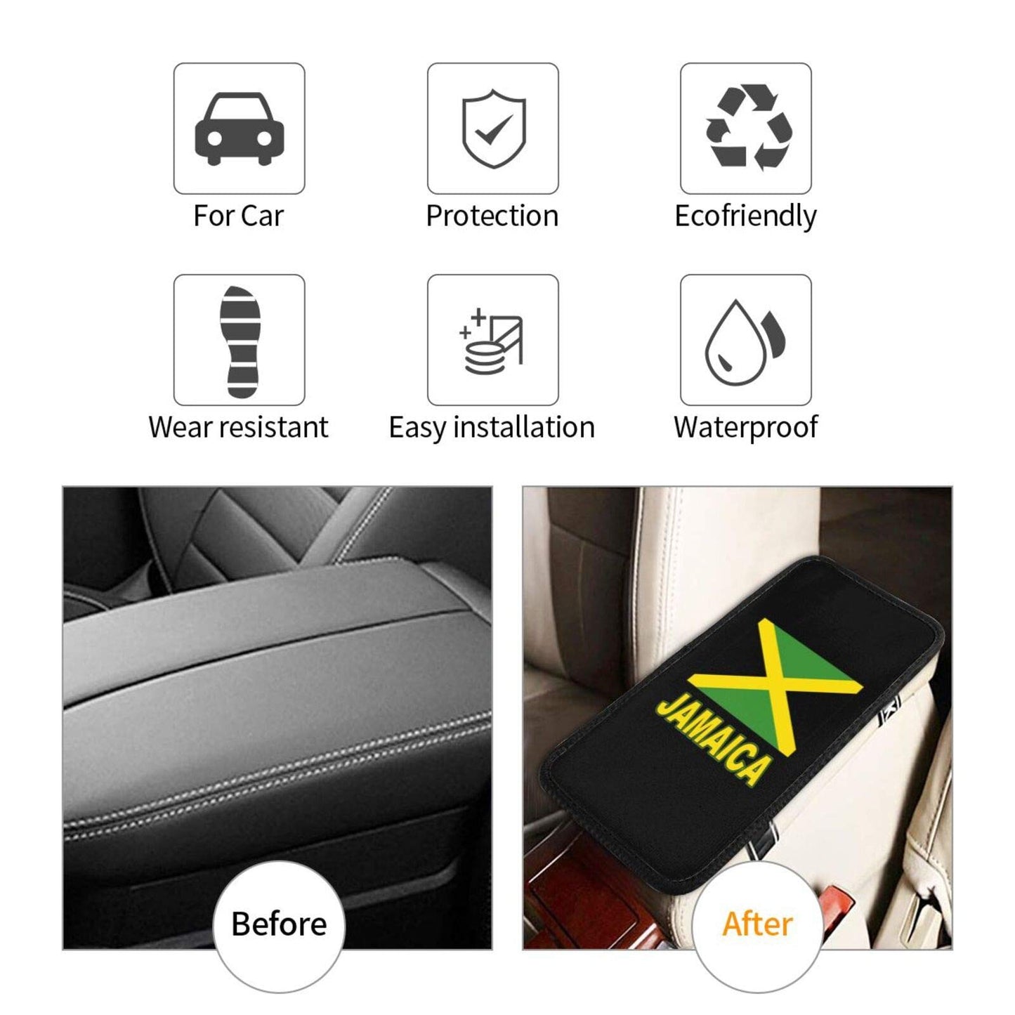 merahans Cute Universal Car Armrest Seat Box Cover Protector Jamaican Flag Auto Center Console Pad Fit Car Decor Accessories merahans