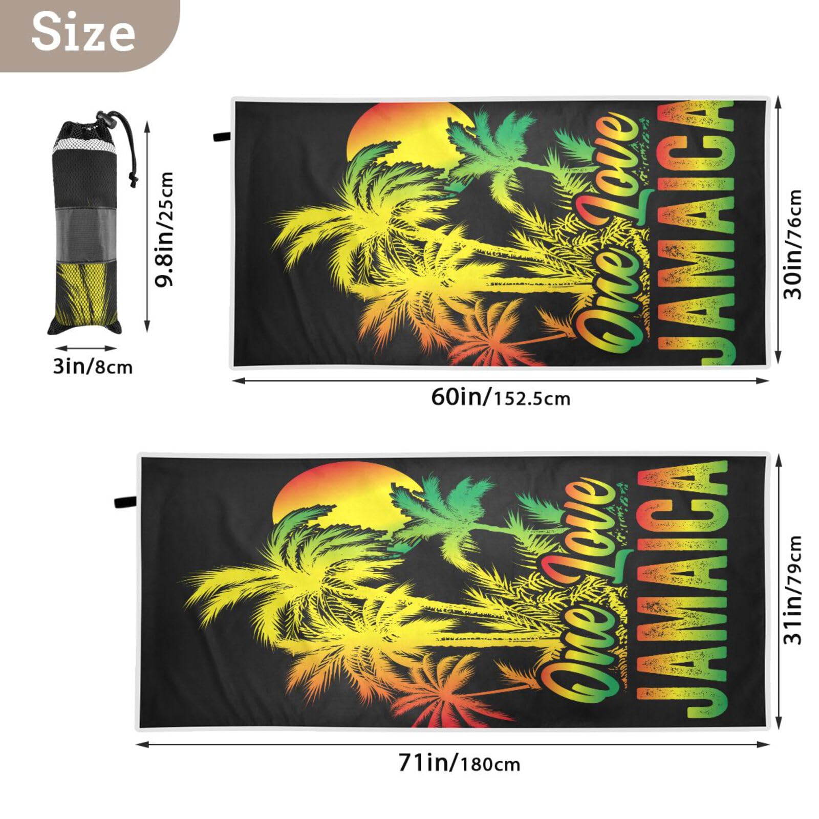 Yasala Patriot Sand Free Beach Towel Jamaica One Love Coconut Palm Oversize Soft Bath Towel Quick Dry Lightweight Hiking Camping Compact Towel 31" × 71" Yasala