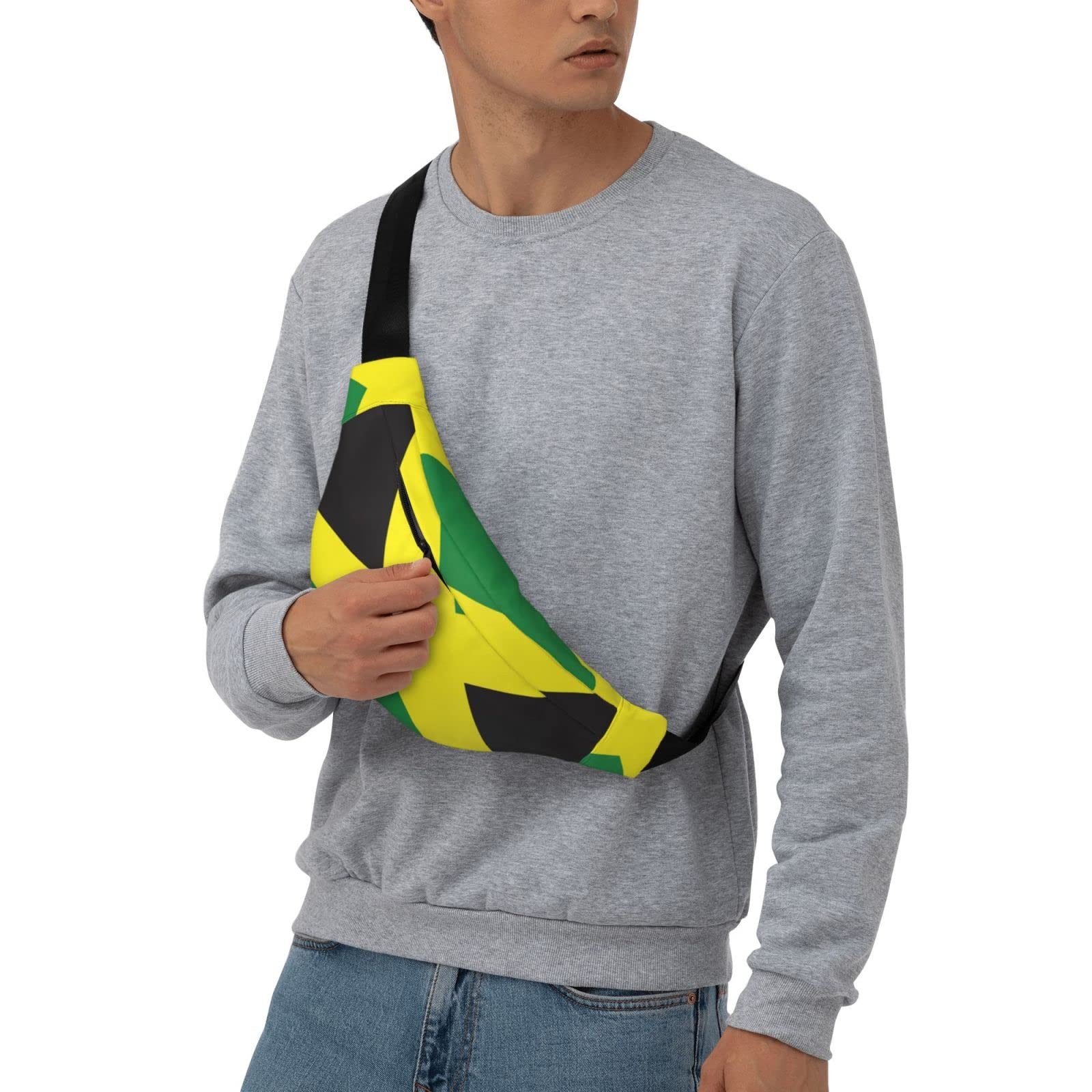 ROBNIK Jamaican Flag Pattern Fanny Pack for Women Man, Adjustable Casual Waist Belt Bag Crossbody for Sports Travel Hiking Running Jogging ROBNIK