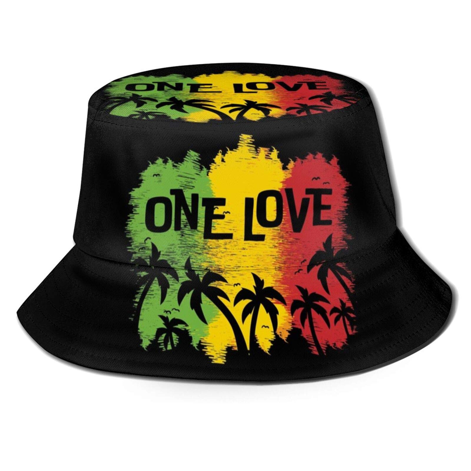 1 Love Music Reggae Rasta Unisex Bucket Hat Summer Travel Beach Sun Hats Outdoor Cap Tonari