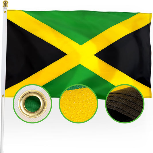 XIFAN Premium Nylon Jamaica Jamaican Flag 3x5 Outdoor, Double Sided Heavy Duty 210D Nylon Jamaican National Country Flags, Strongest Longest Lasting with Sewn Stripes/4 Stitch Hemming/Brass Grommets XIFAN