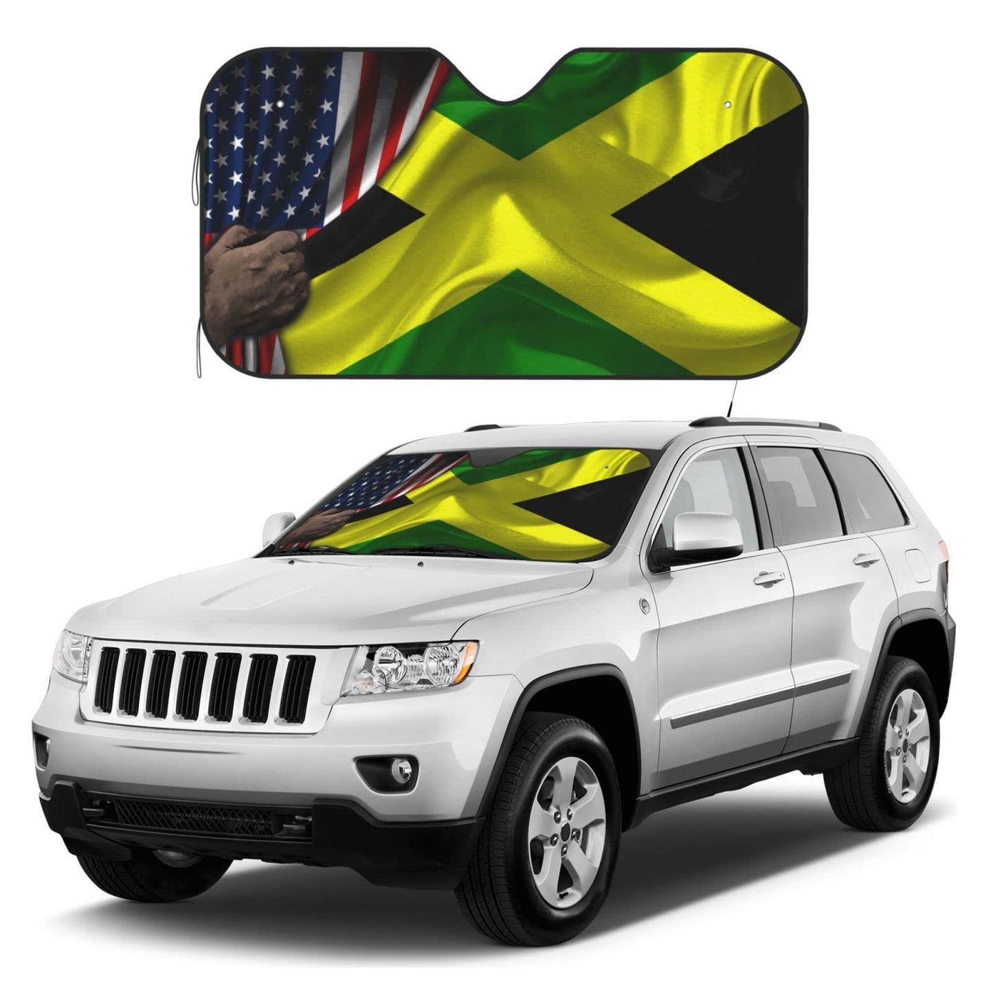 American Flags and Jamaica Jamaican Flag Car Windshield Sun Shade (51" X 27.5") (55" X 30") Aluminium Foil Foldable Windshield Sunshade Suction Cup Fixed Generic