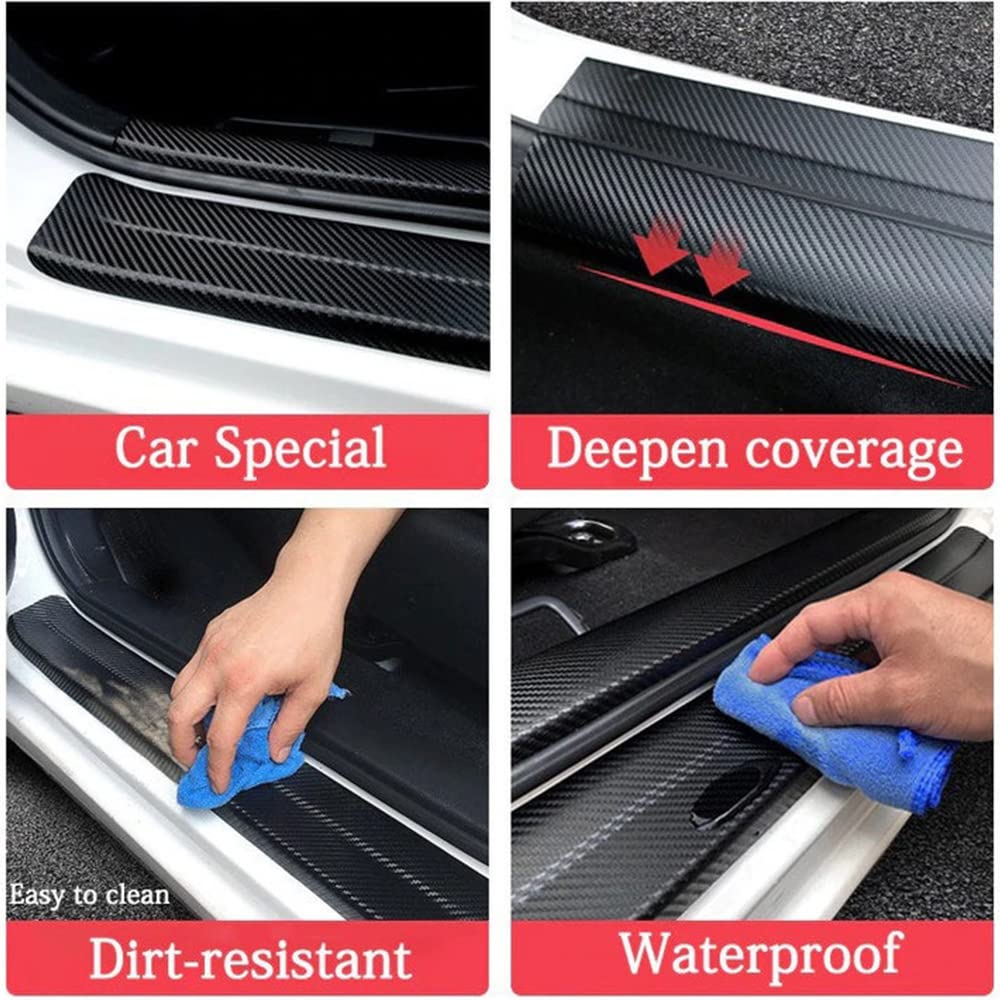 FLAGSP 4pcs Jamaica Jamaican Flag Carbon Fiber Car Door Front/Rear Sill Plate Protectors, Sticker Decorative Door Entry MKTx4 Carbon Fiber door sill protector FLAGSP