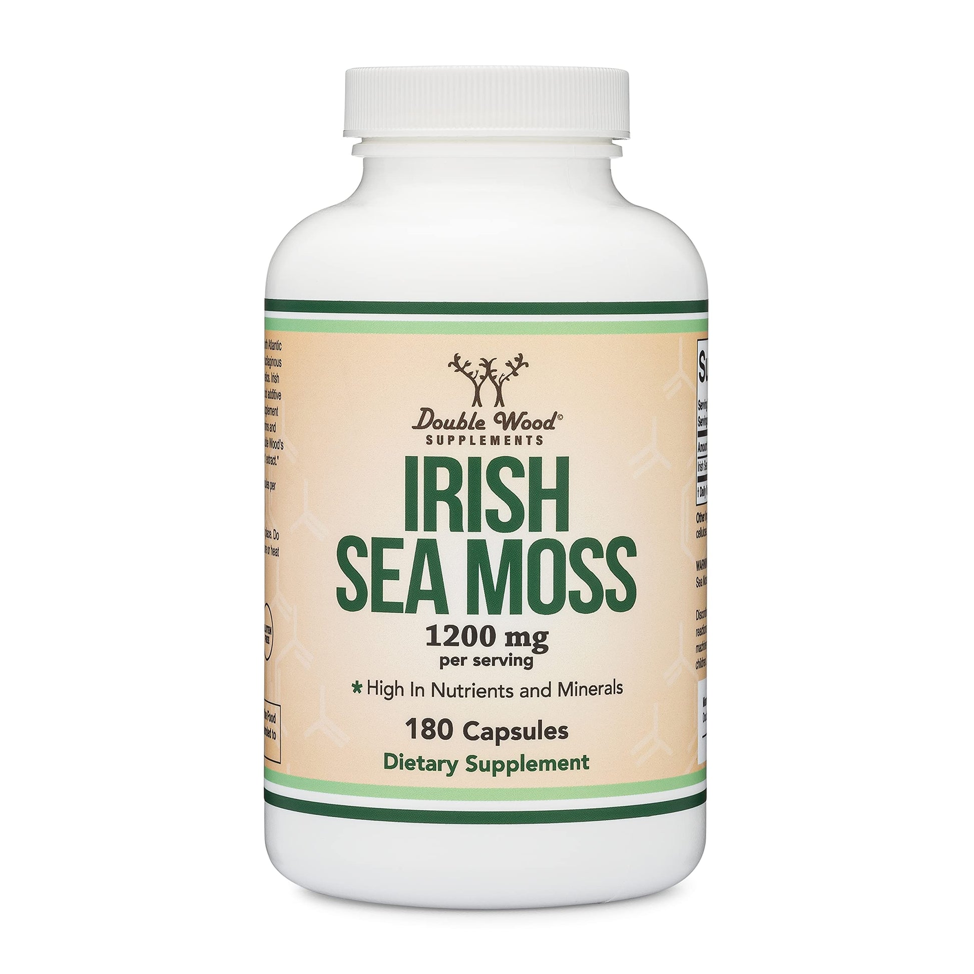 Irish Sea Moss Capsules, More Potent Than Sea Moss Gel Extract (180 Count, 1,200mg per Serving) (from Wildcrafted and Raw Chondrus Crispus) Nutrient Rich Superfood High in Minerals by Double Wood Double Wood Supplements