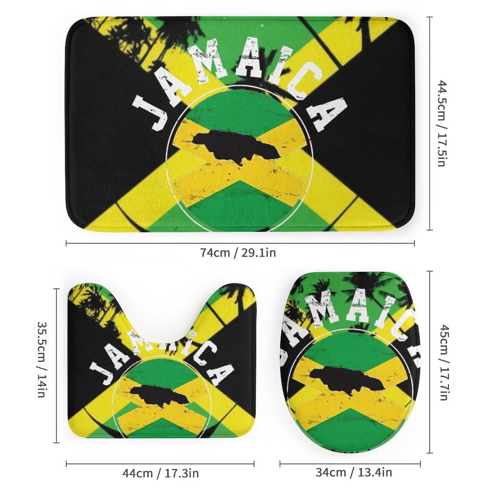 TAIZIYEAH Jamaican Flag 4 Pcs Bathroom Shower Curtain Set,Bathroom Sets with Rugs (Bath Mat,U Shape and Toilet Lid Cover Mat) Bathroom Decor Set TAIZIYEAH