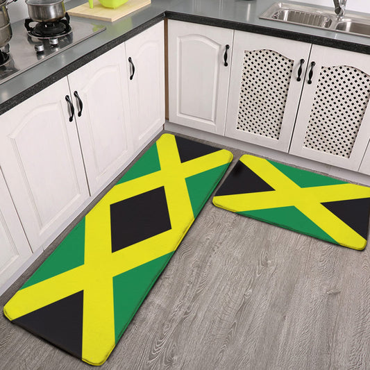 YouTary Jamaican Flag Pattern Kitchen Rug Set 2 PCS Floor Mats Washable Non-Slip Soft Flannel Runner Rug Doormat Carpet for Kitchen Bathroom Laundry YouTary