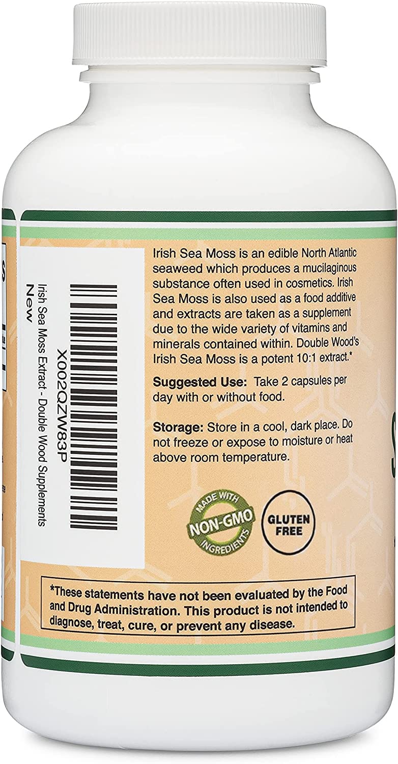 Irish Sea Moss Capsules, More Potent Than Sea Moss Gel Extract (180 Count, 1,200mg per Serving) (from Wildcrafted and Raw Chondrus Crispus) Nutrient Rich Superfood High in Minerals by Double Wood Double Wood Supplements