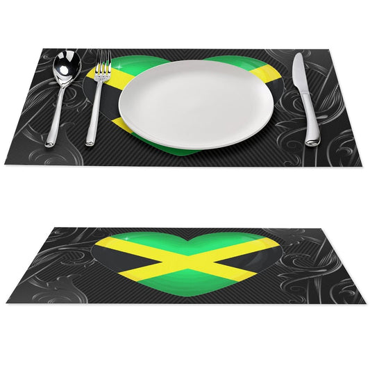 Jamaican Flag Heat-Resistant Non-Slip Easy to Clean Placemats for Kitchen Table, Washable Polyvinyl Chloride PVC Table Mats Woven 2 PCS MNBVCR