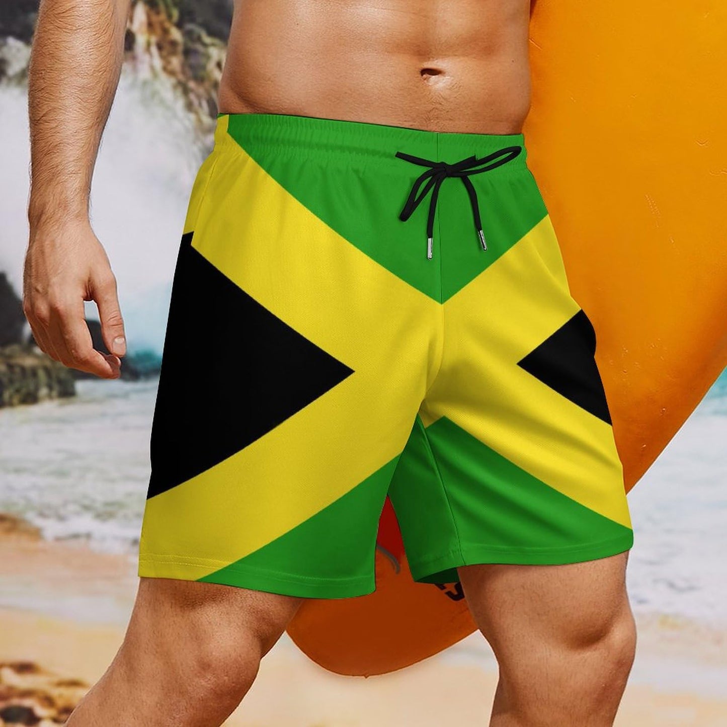 Heucapc Men's Board Shorts Jamaican Flag Quick Dry Swimming Trunks Jamaican Style Swim Trunks Summer Beach Shorts XL Heucapc