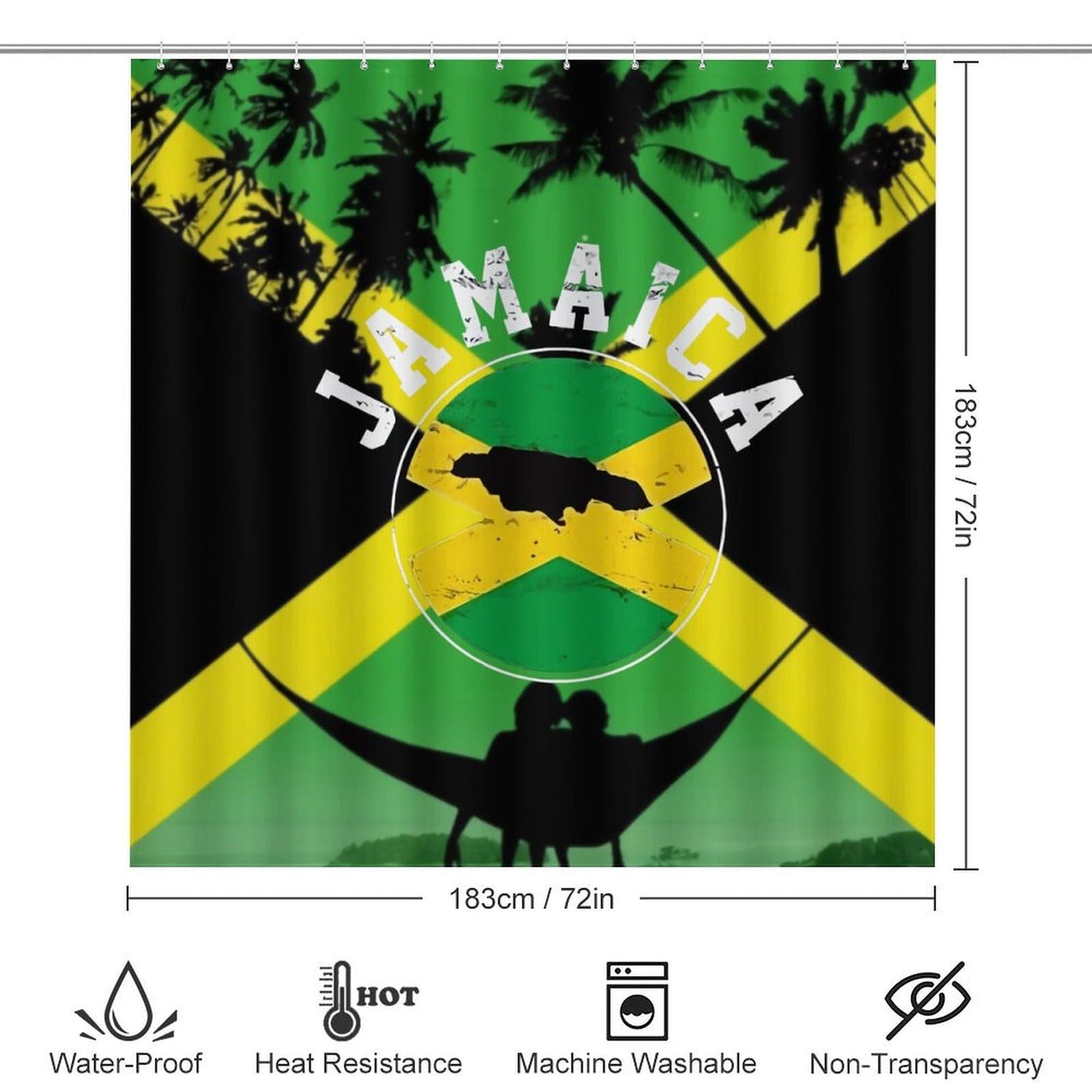 TAIZIYEAH Jamaican Flag 4 Pcs Bathroom Shower Curtain Set,Bathroom Sets with Rugs (Bath Mat,U Shape and Toilet Lid Cover Mat) Bathroom Decor Set TAIZIYEAH