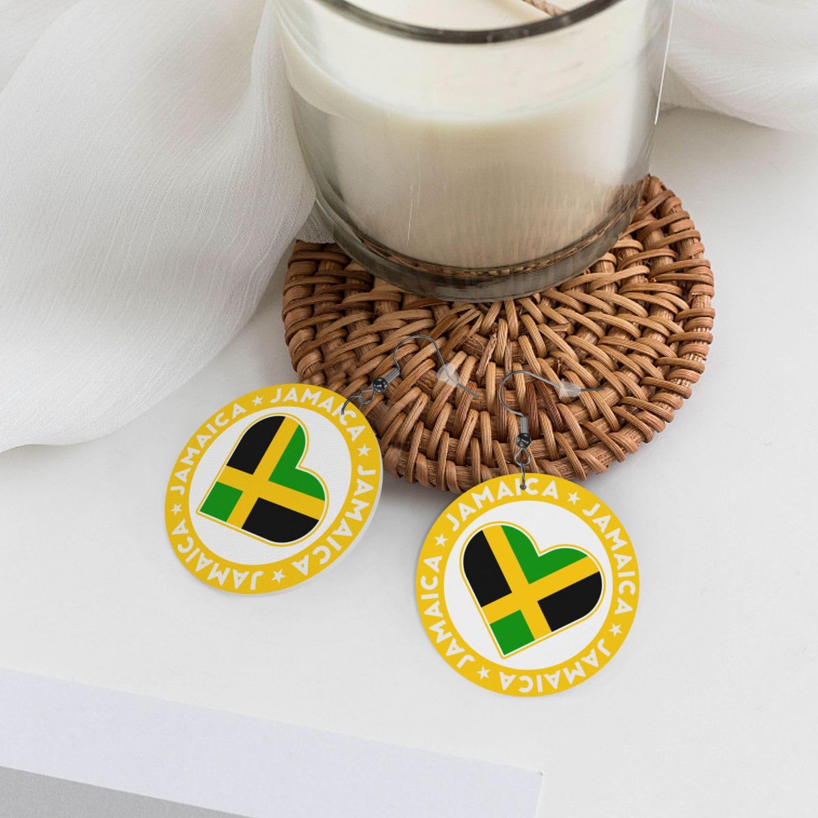 Jamaica Flag Faux Leather Earrings For Women Lightweight Round Dangle Earrings Gift DUIYWFH