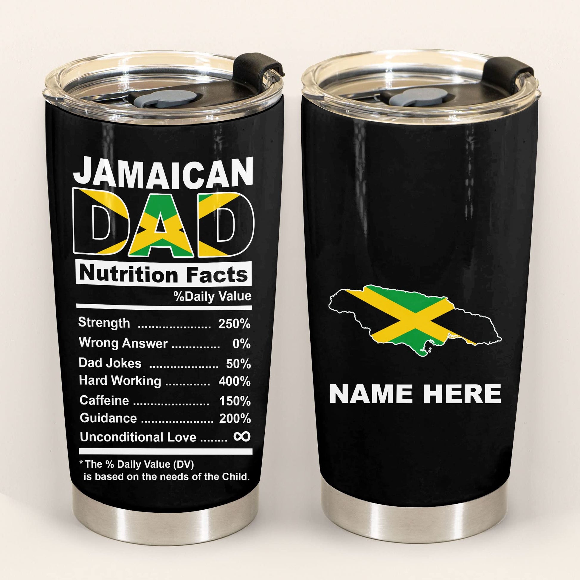 kobalo Jamaican Dad Nutrition Facts Tumbler Cup 20oz Jamaica Flag Pride Country Map Stainless Steel Tumblers Personalized Gift for Dad Father Papa Patriotic Birthday 4th of July Insulated Coffee Mug kobalo